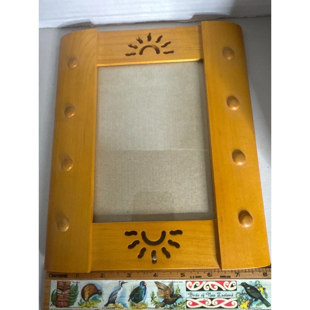 Vintage 1993 Terragrafics Wood Sun Celestial Picture Frame Boho 8x10 Honey Brown
